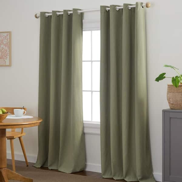 TOWN & COUNTRY BASICS Selena Solid Linen Texture 50 in. W x 96 in. L Polyester Room Darkening Sage Sage Green Curtain (Set of 2)
