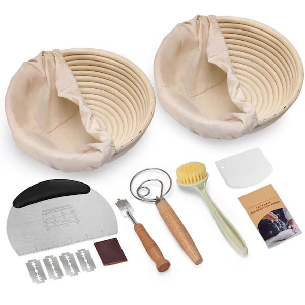 Sourdough Banneton Proofing Basket Set of 2, 9 in. Round Rattan Bread Proofing Baskets with Baking Starter Kit