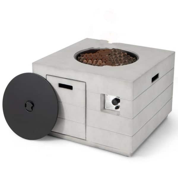 Clihome 34 in. Gray Square Concrete 50,000 BTU Outdoor Propane Fire Pit Table with Lava Rocks and Cover