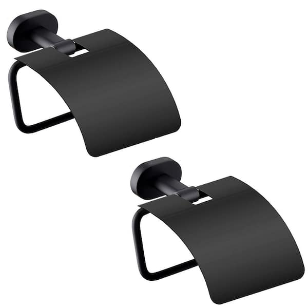 ruiling Bathroom Wall Mounted Toilet Paper Holder Tissue Holder with Cover in Matte Black-2 Pack