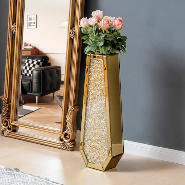THKSHOUZ 30 in. Gold Mirrored Glass Amphora Decorative Vase