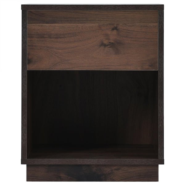 Utopia 4niture Genrose 1-Drawer Dark Brown Nightstand with Open Storage 15.7 in. W x 15.3 in. D x 19.8 in. H