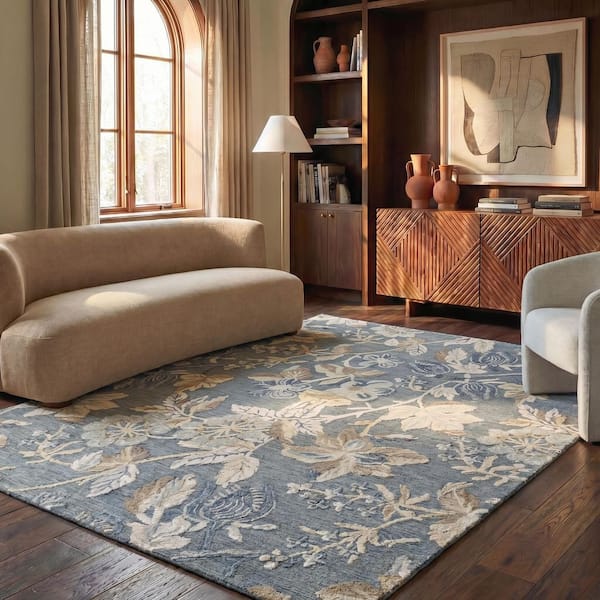 Jardin 9 ft. x 12 ft. Blue/Beige Farmhouse Floral Area Rug
