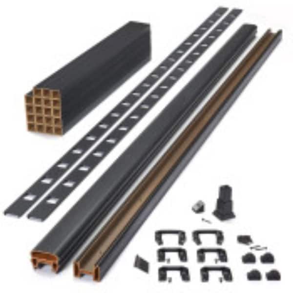 Transcend 8 ft.x 42 in. Charcoal Black Composite Horizontal Deck Rail Kit with Matching square composite balusters