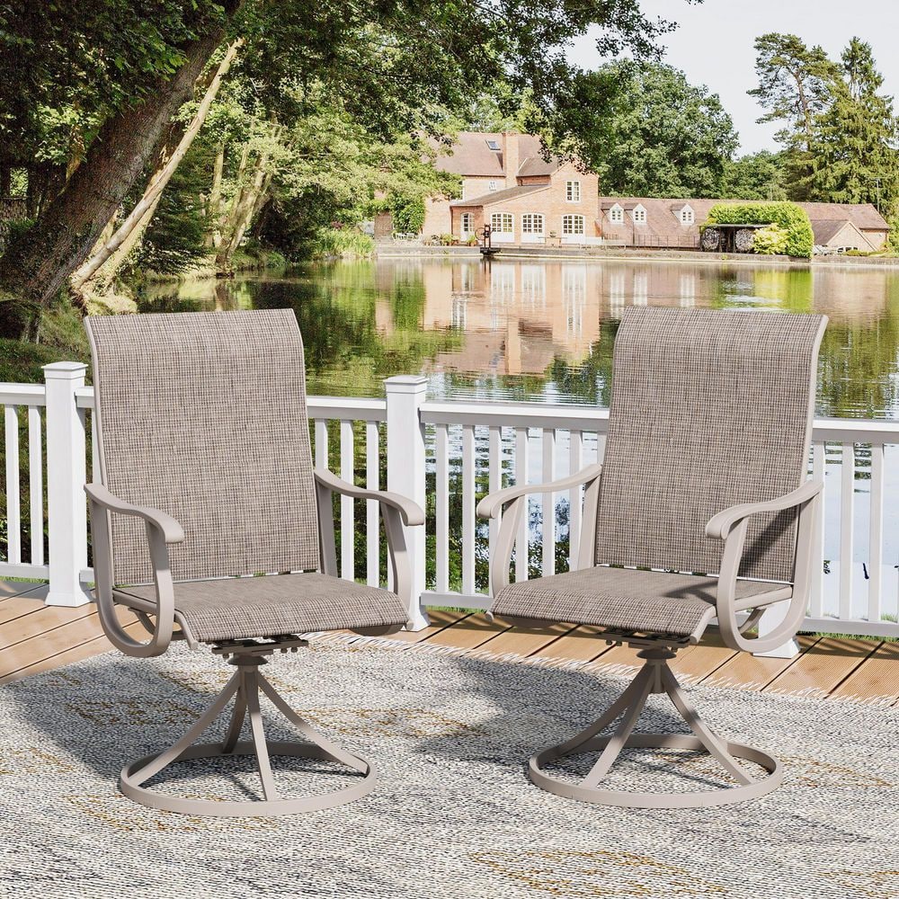 Swivel Outdoor Patio Dining Chairs Set of 2 with All-Weather Metal Frame and Breathable Textilene Fabric in Sandshell price history on PriceWatchPro