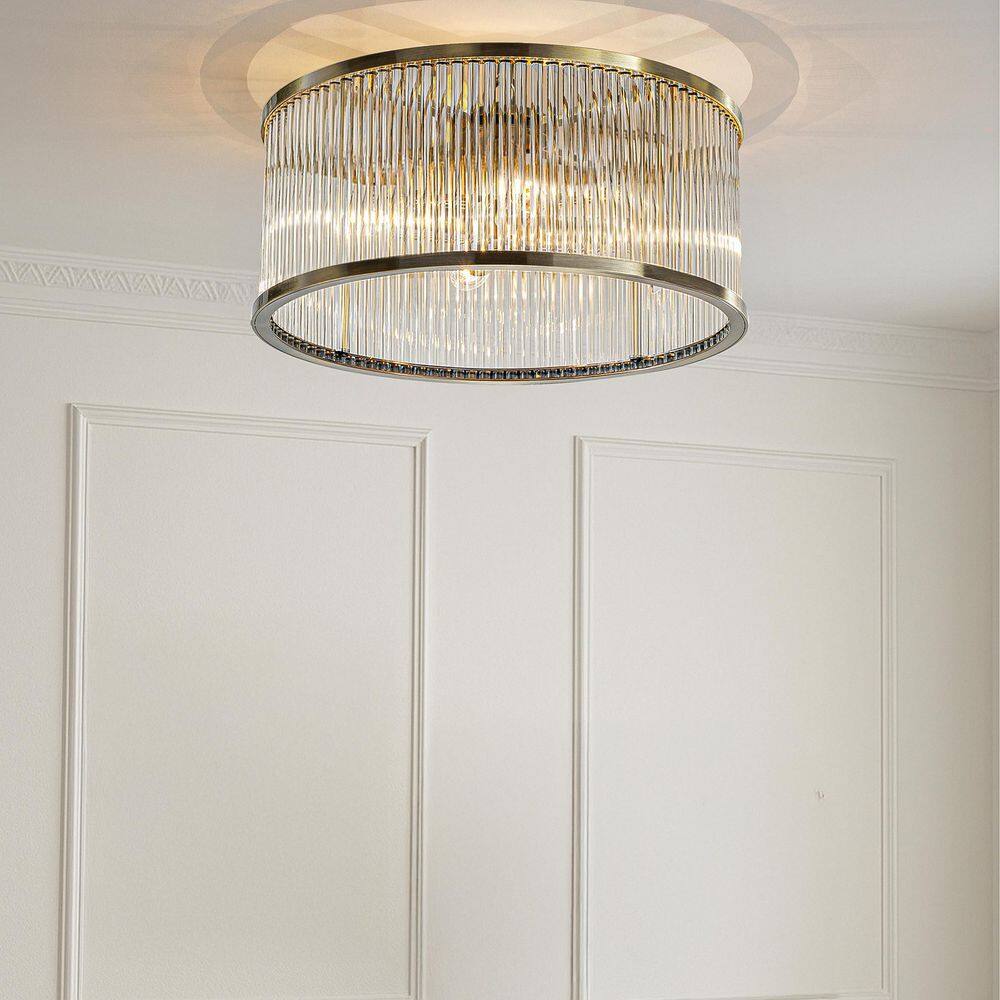 16 in. 4-Light Modern Glam Glass Drum Flush Mount Contemporary Ceiling Ligh