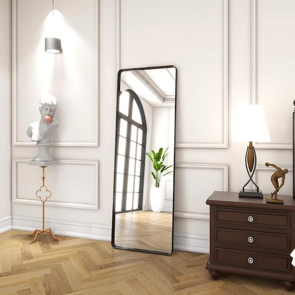 20 in. W x 64 in. H Rectangular Modern Black Aluminum Deep Framed Full Length Mirror Floor Mirror