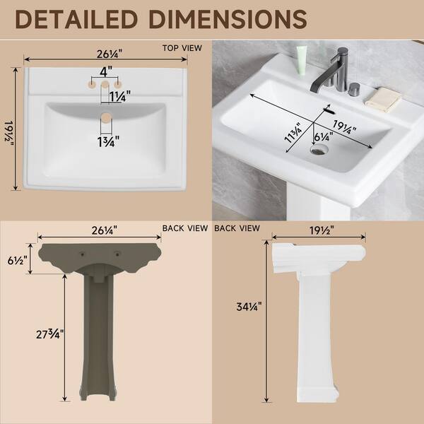 Jasmie 26.2 in. W x 19.5 in. D Pedestal Bathroom Sink Jasmie 26.2 in. W x 19.5 in. D Pedestal Bathroom Sink