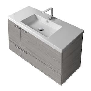 New Space 39 in. W x 17.7 in. D x 21.8 in. H Bathroom Vanity in Grey Walnut with Ceramic Vanity Top and Basin in White