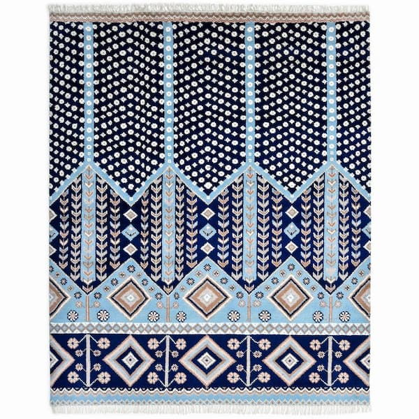 Solo Rugs Hudson Contemporary Blue 8 ft. x 10 ft. Handmade Area Rug