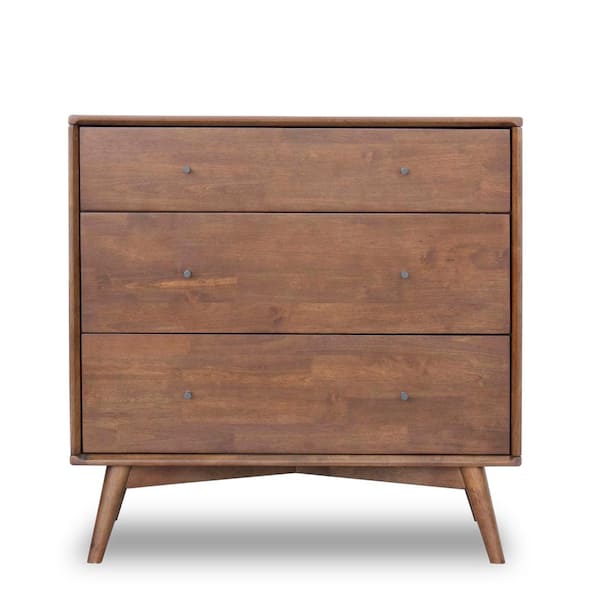 Ashcroft Furniture Co Modern Solid Wood Walnut Brown 3-drawer Tall Francesca 32 in. W Bedroom Dresser