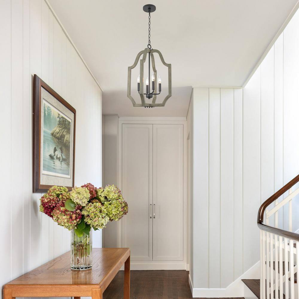Sandblasted Black and Gray Oak Farmhouse Metal Pendant Light