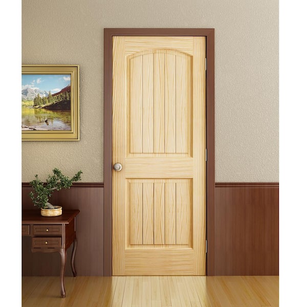 32 in. x 80 in. Unfinished 2 Panel Arch Top V-Groove Solid Core Pine Interior Door Slab 32 in. x 80 in. Unfinished 2 Panel Arch Top V-Groove Solid Core Pine Interior Door Slab