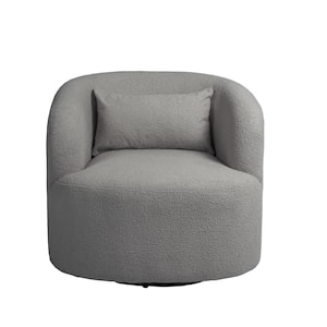 Light Gray Leisure Teddy Short Plush Particle 360° Swivel Accent Barrel Armchair with Metal Base (Set of 1)