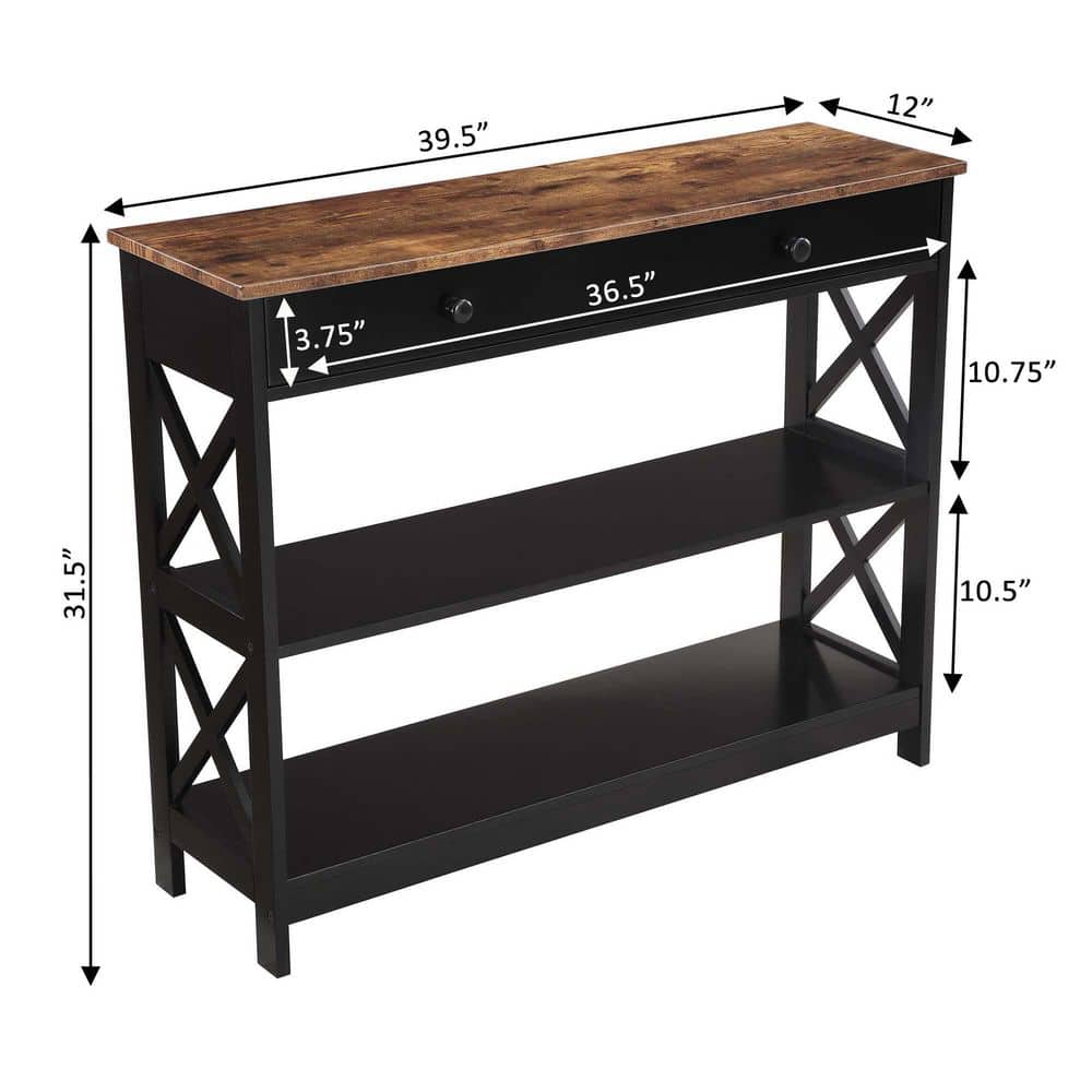 Oxford Barnwood Console Table with Drawer and Shelves