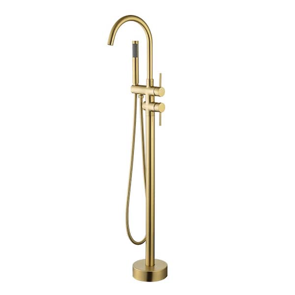 RAINLEX 2-Handle Freestanding Tub Faucet with Hand Shower in Brushed Gold