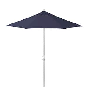 7.5 ft. Matted White Aluminum Market Patio Umbrella with Crank Lift Push-Button Tilt in Captains Navy Pacifica Premium
