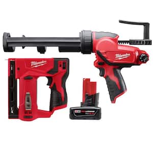 M12 12V Lithium-Ion Cordless 3/8 in. Crown Stapler with M12 10 oz. Caulk and Adhesive Gun and 6.0Ah XC Battery Pack