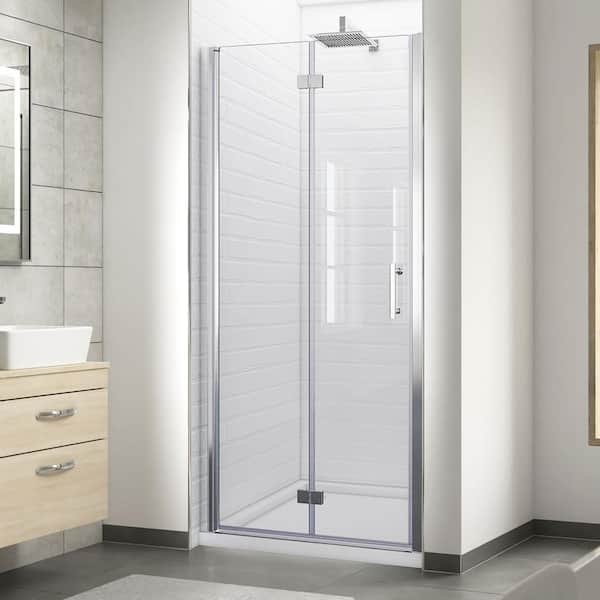 FORCLOVER 36 in. W x 72 in. H Bi-Fold Semi-Frameless Shower Door in Chrome Finish with Clear Glass