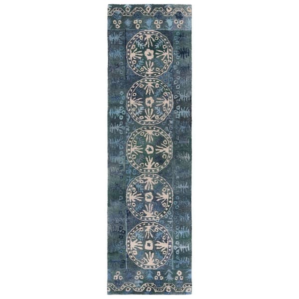 SAFAVIEH Anatolia 2 ft. x 8 ft. Navy/Beige Traditional Abstract Runner Rug