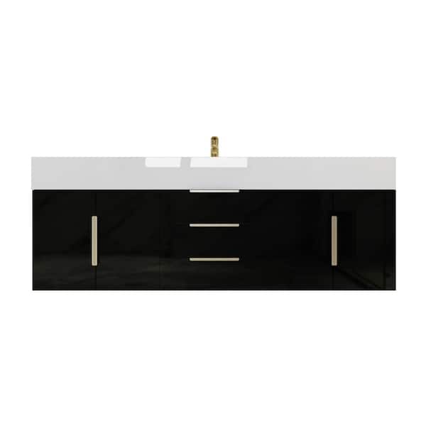 Bethany 59 in. W x 20 in. D x 22 in. H Single Sink Floating Bath Vanity in Gloss Black with White Acrylic Top