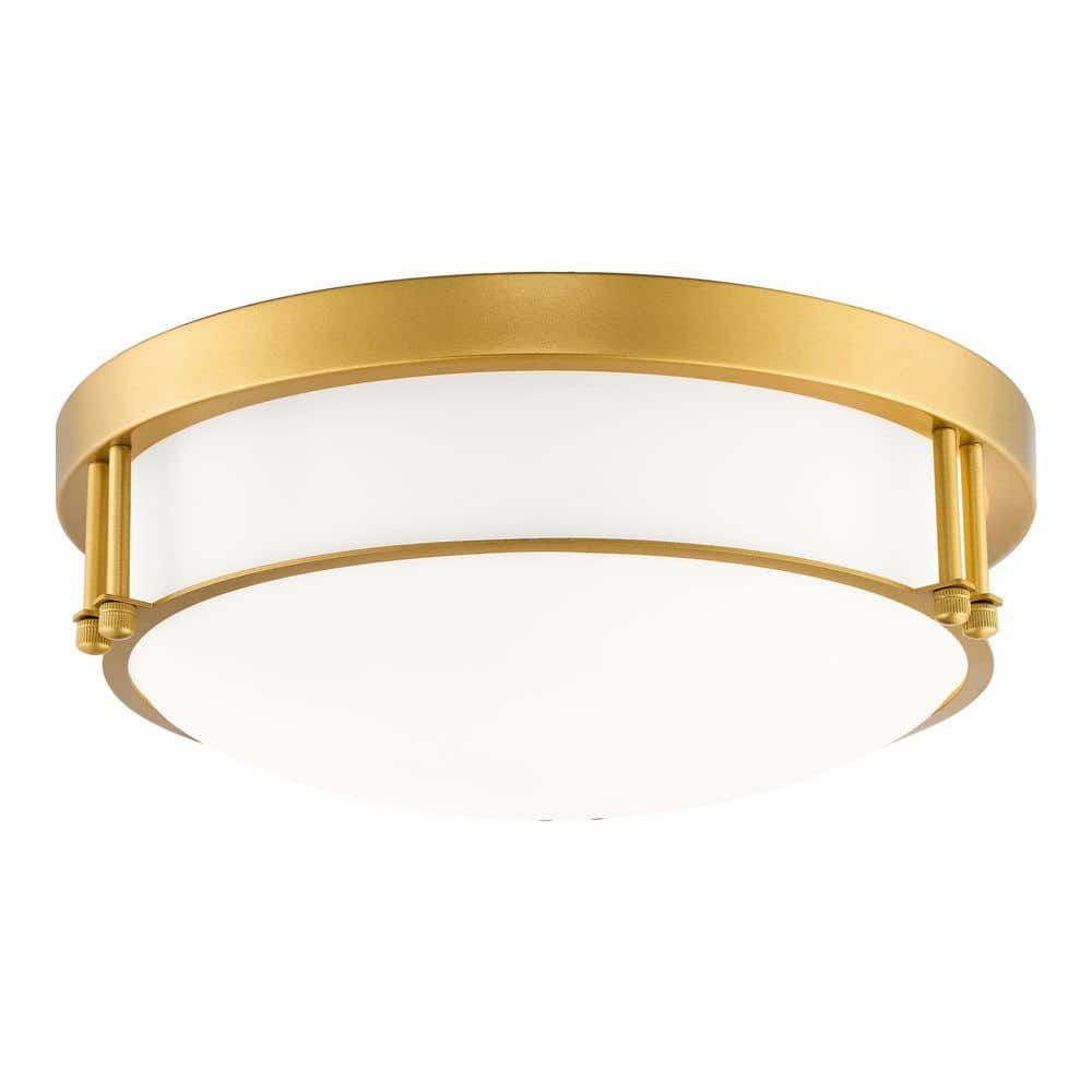 12 in. 2-Light Gold Modern Flush Mount Ceiling Light with Brass With Frosted Glass price history on PriceWatchPro
