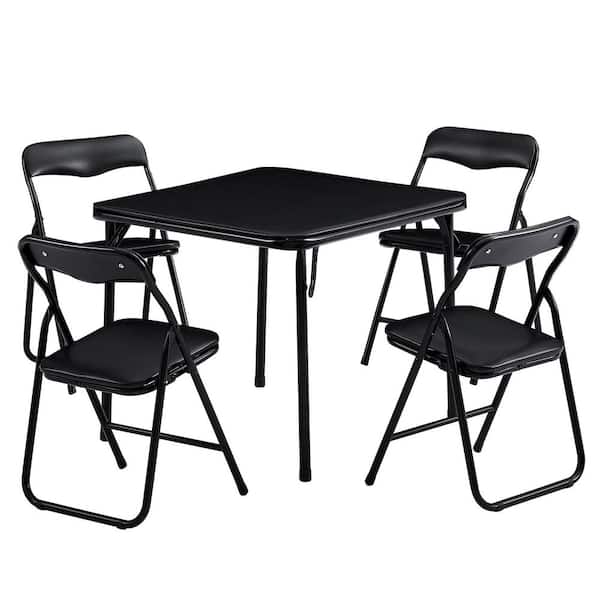 Kids Folding Table and Chair Set, 5-Piece Padded Activity Desk with 4-Chairs, PU Top, for Indoor and Outdoor, Black