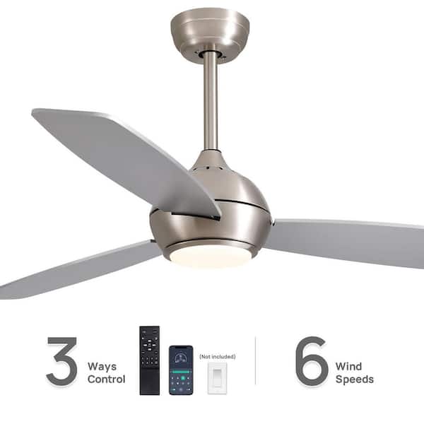 52 in. Smart Indoor Downrod Mount Integrated LED Nickel 3 Blades Ceiling Fans with Lights Kit and Remote Control