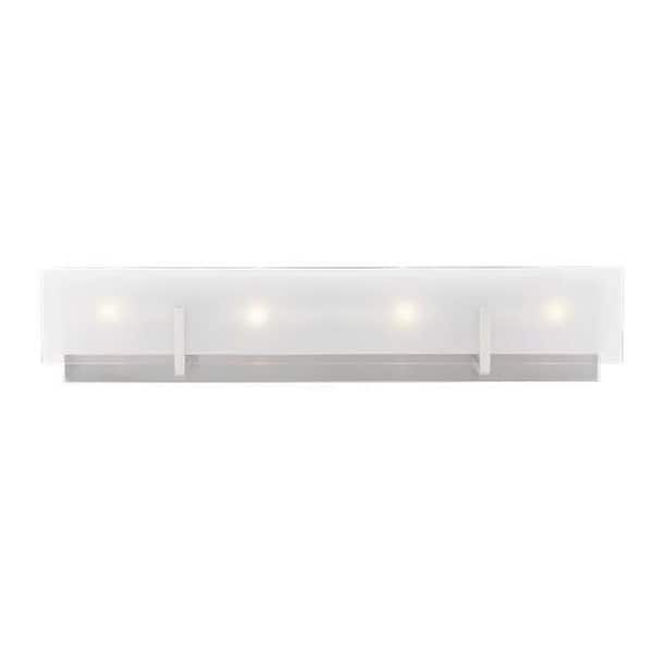 26 in. 4-Light Brushed Nickel Bathroom Vanity Light Bar with Frosted Glass Shade