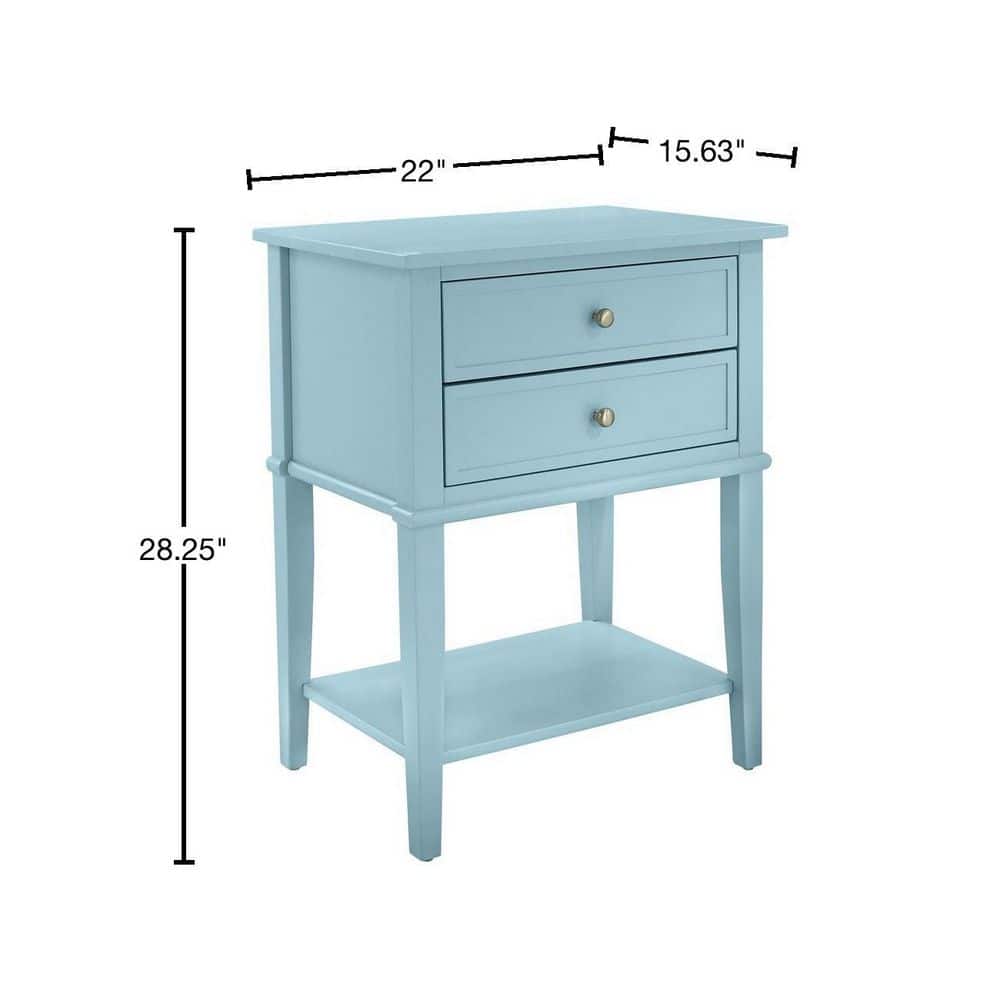 Franklin Blue Wood 2-Drawer Accent Table with Lower Shelf