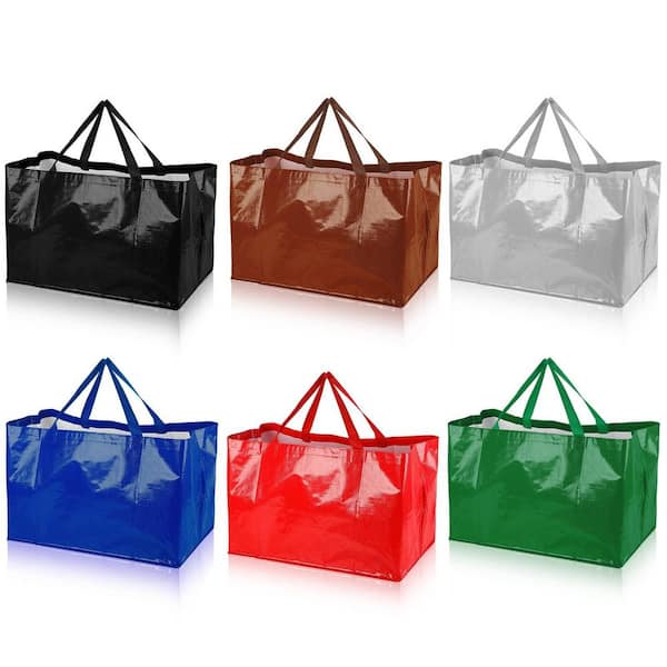 6-Piece Colorful Reusable Grocery Bag with Handles, Woven Plastic Waterproof Tote Bags for Shopping