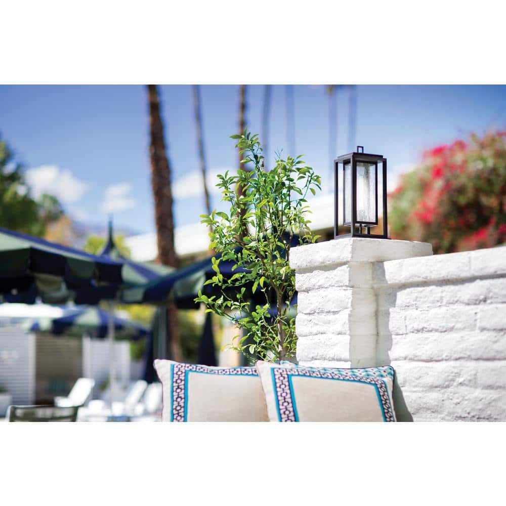 Oil Rubbed Bronze Outdoor Pier Mount Lantern with Clear Seedy Glass