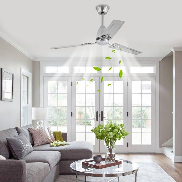 52 in. Indoor Silver Modern 6-Speed Ceiling Fan with Reversible Motor and Remote Control for Bedroom Living Room Kitchen