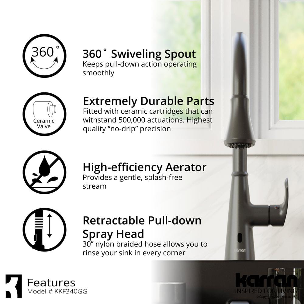 Gunmetal Gray Stainless Steel Touchless Pull-Down Kitchen Faucet