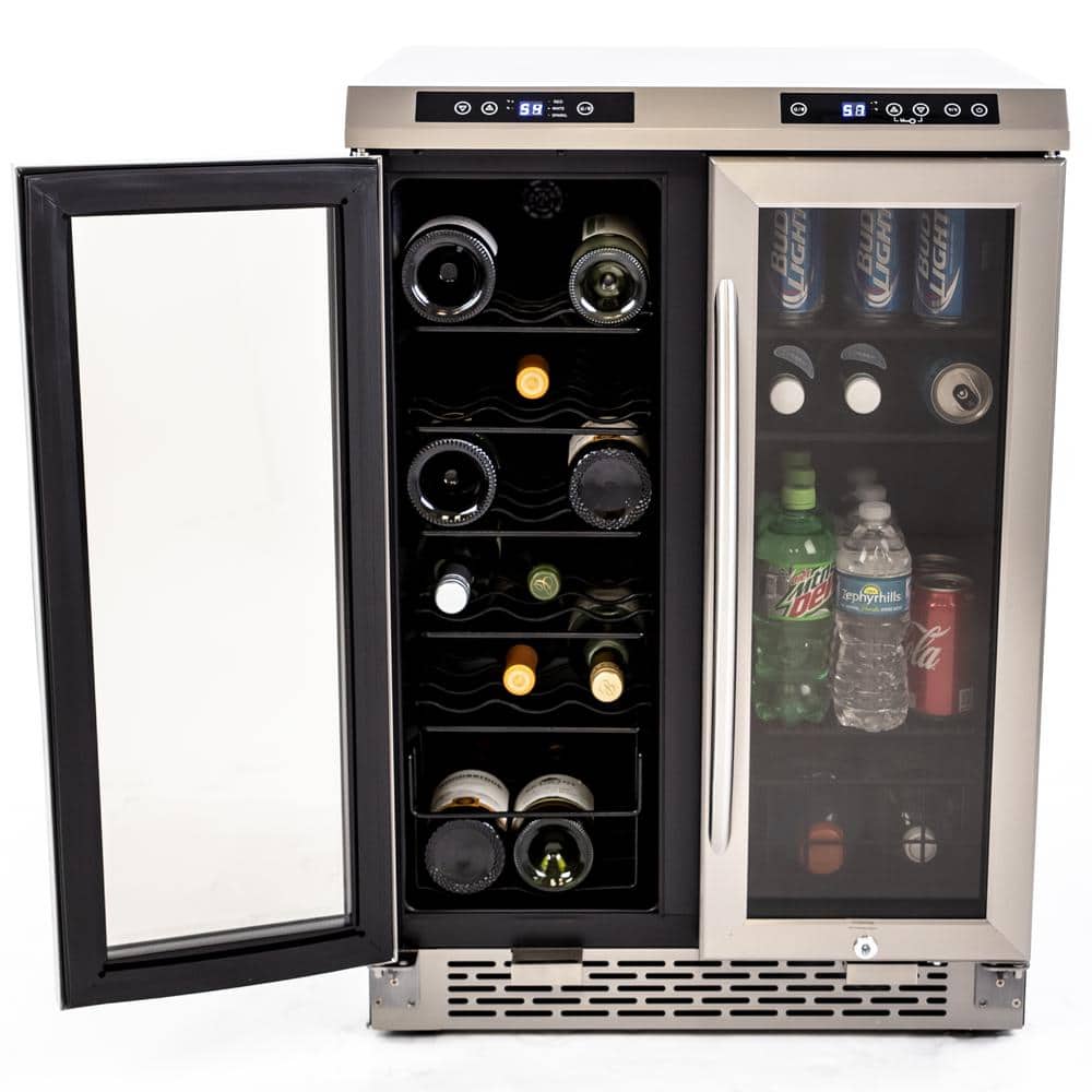 Stainless Steel and Black Dual Zone Wine and Beverage Cooler with LED Lighting