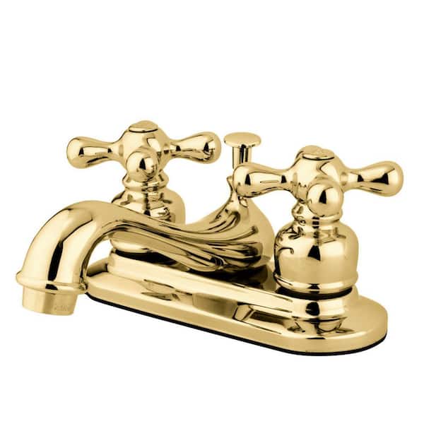 Kingston Brass Restoration 4 in. Centerset 2-Handle Bathroom Faucet with Plastic Pop-Up in Polished Brass