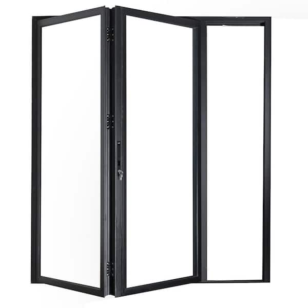 Teza 85 Series 72 in. x 80 in. Matte Black Right to Left Folding Aluminum Bi-Fold Patio Door