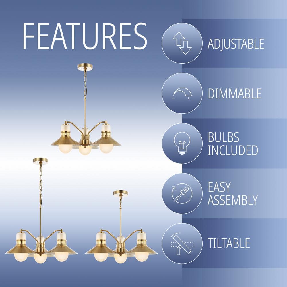 Colin 22" Brass Gold Adjustable Retro LED Chandelier with Crystal Accents