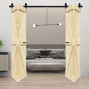 K Style72in. x 84in. (18''x84''x4Panels)Unfinished Solid Wood Bi-Fold Barn Door With Hardware Kit-Assembly Needed