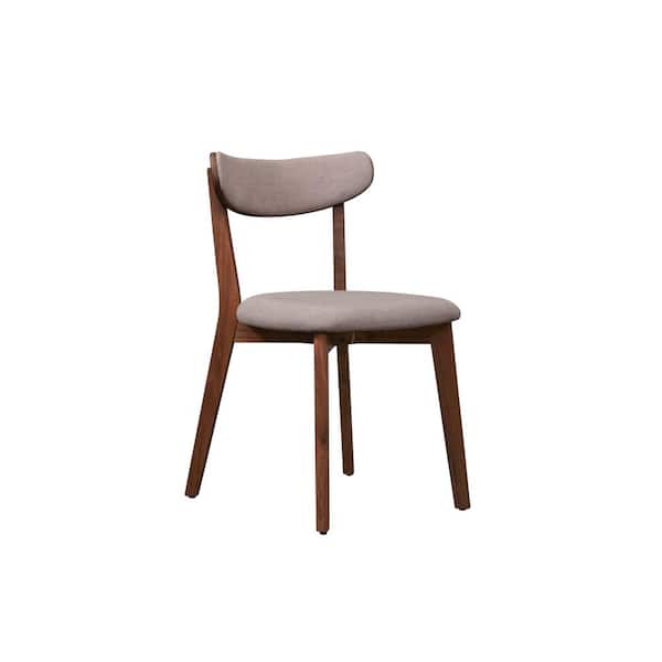 Nyhus Mid Century Style Solid Wood Dining Side Chair with Fabric Seat (Set of 2), Walnut / Grey