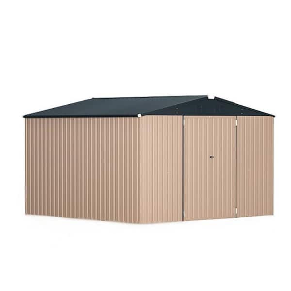 10 ft. W x 10 ft. D Metal Storage Shed, Tools Storage Shed for Garden, Bakcyard, Light Brown (95 sq. ft.)