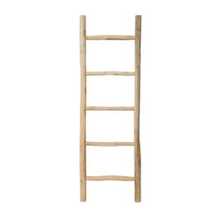 59 in. Brown Teak Wood Natural Ladder Shelf Bookcase