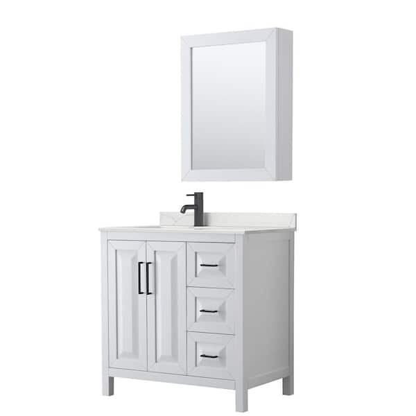 Wyndham Collection Daria 36 in. W x 22 in. D x 35.75 in. H Single Bath Vanity in White with Giotto Quartz Top and Mirror