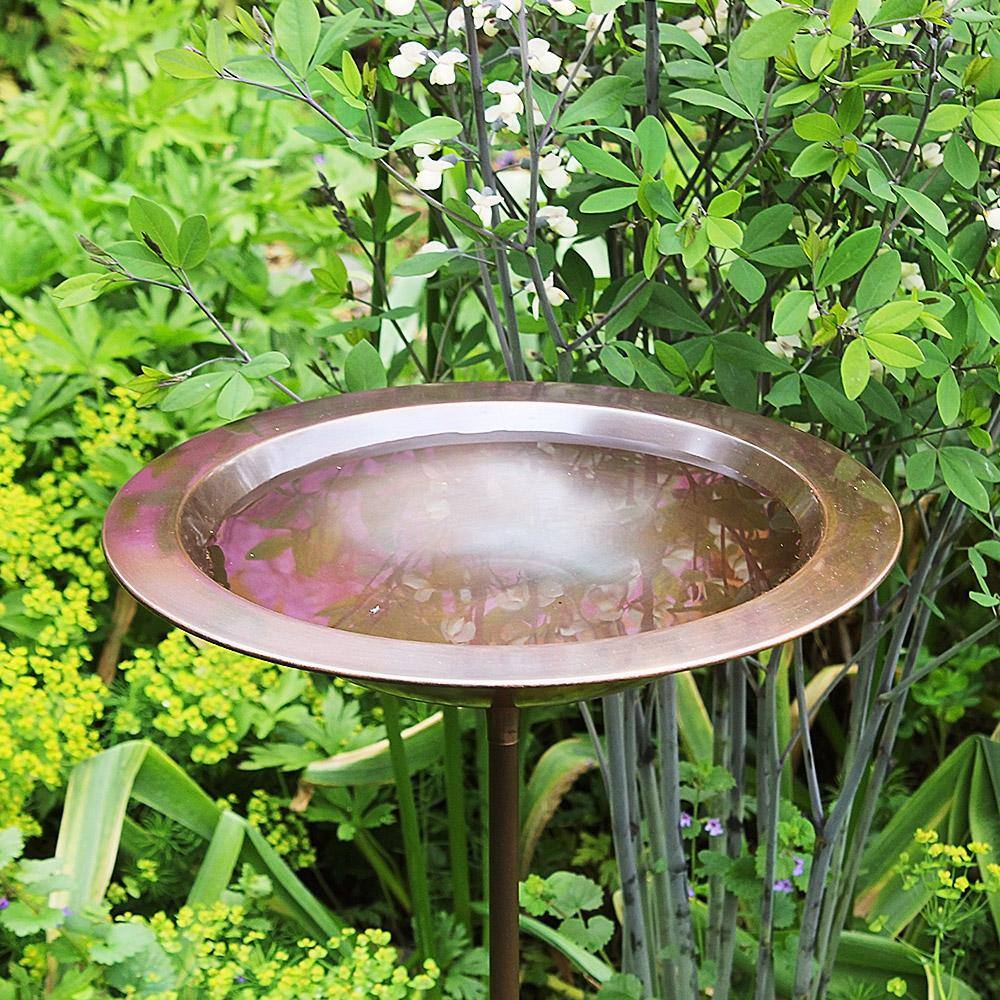 Antique Copper Hammered Birdbath with Metal Stake