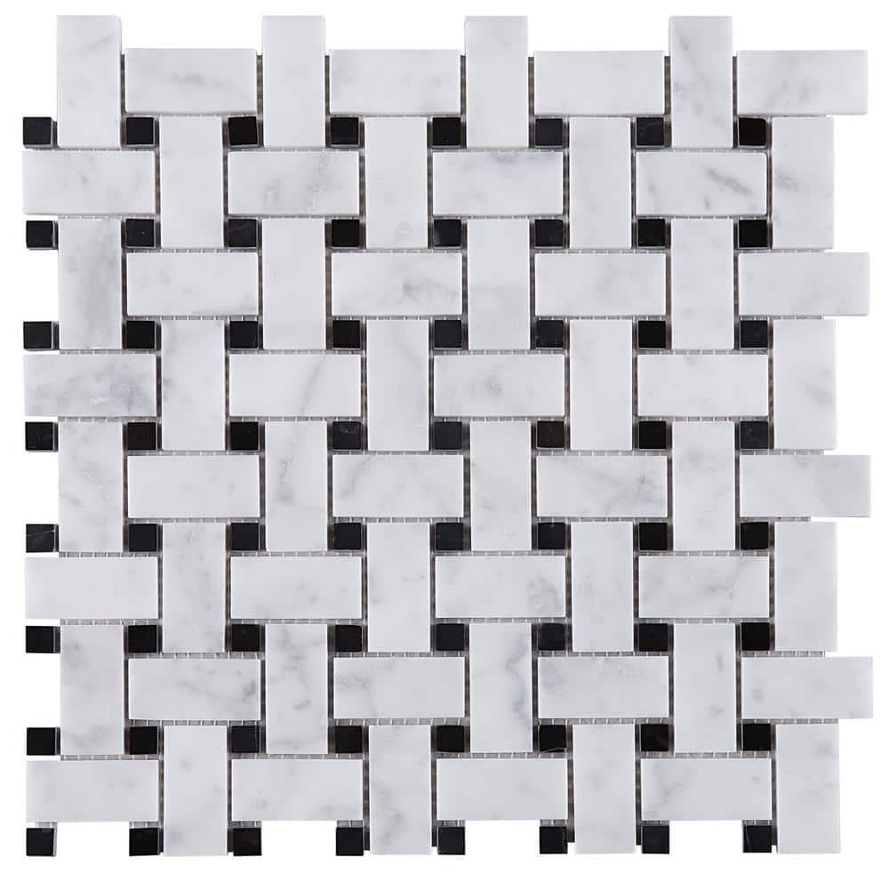 Carrara Black Dot 12.01 in. x 12.01 Basketweave Polished Marble Mosaic Tile Sample price history on PriceWatchPro