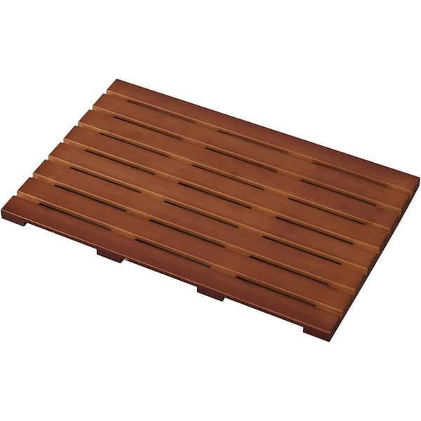 Bath Bamboo Shower Mat with Non-Slip Rubber for Indoor Outdoor Spa Sauna Pool 25.5 in. L x 17 in. W x 1.4 in. H Brown