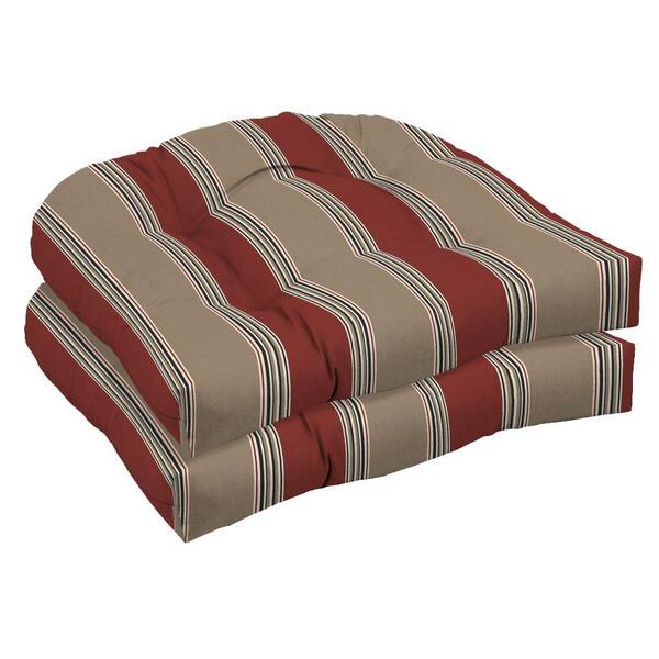 Hampton Bay Chili Stripe Wicker Tufted Outdoor Seat Cushion 2 Pack-DISCONTINUED