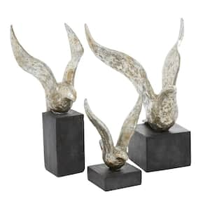 Silver Polystone Bird Sculpture (Set of 3)