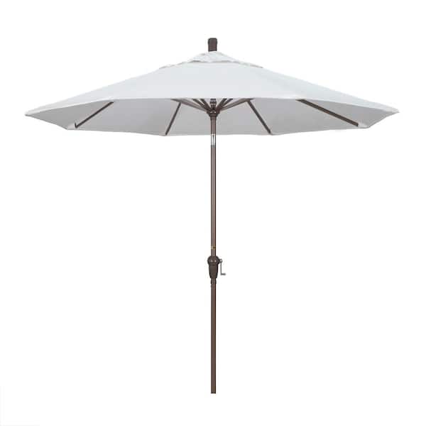 California Umbrella 9 ft. Champange Aluminum Pole Market Aluminum Ribs Auto Tilt Crank Lift Patio Umbrella in Natural Sunbrella