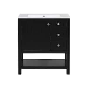 30 in. W x 18.3 in. D x 33.59 in. H Single Sink Freestanding Bath Vanity in Black with White Ceramic Top and Storage